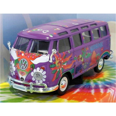 Volkswagen VW T1 Samba Bus Hippie Line Flower Power Purple 1:24 - WWW.PLANETAUTO.IE