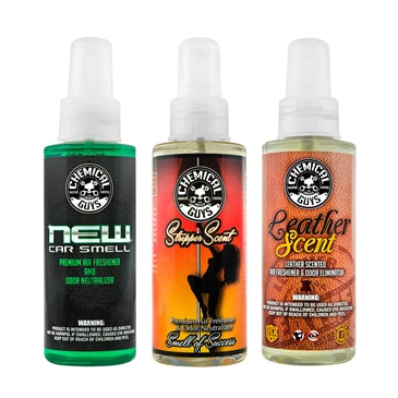 Chemical Guys New Car Scent & Leather Scent & Stripper Scent Sample Kit 118ml - WWW.PLANETAUTO.IE